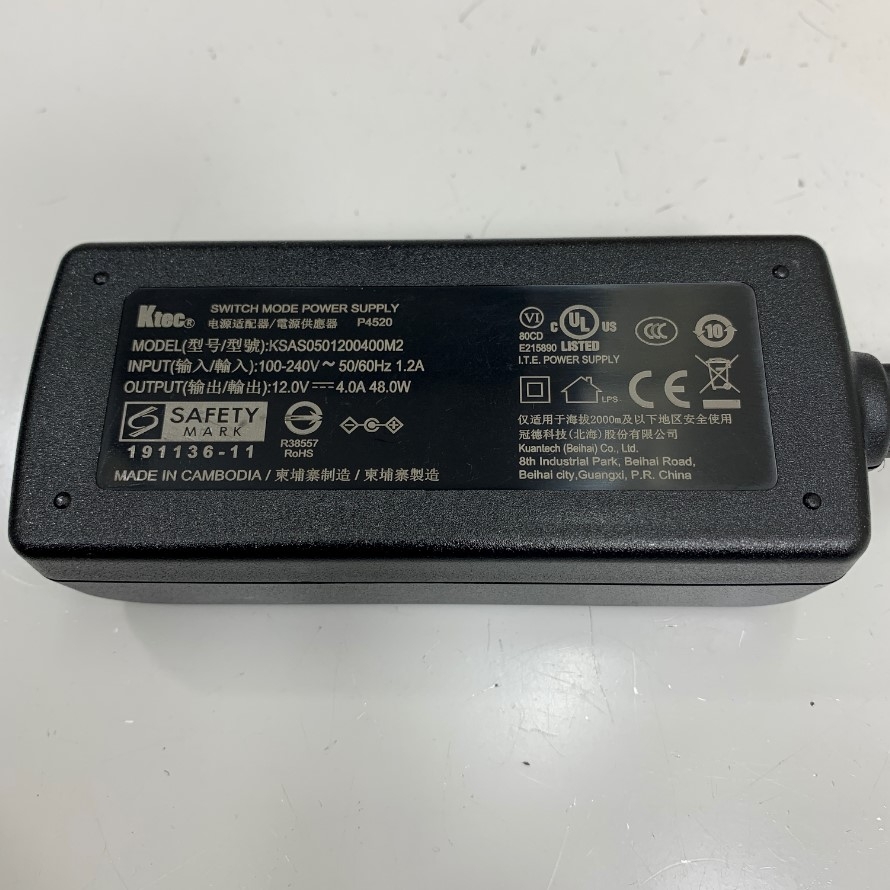 Adapter 12V 4A 48W KTEC Connector Tip Size 5.5mm x 2.1mm For HPE Aruba Wireless Access Point, HP Monitor Power Supply