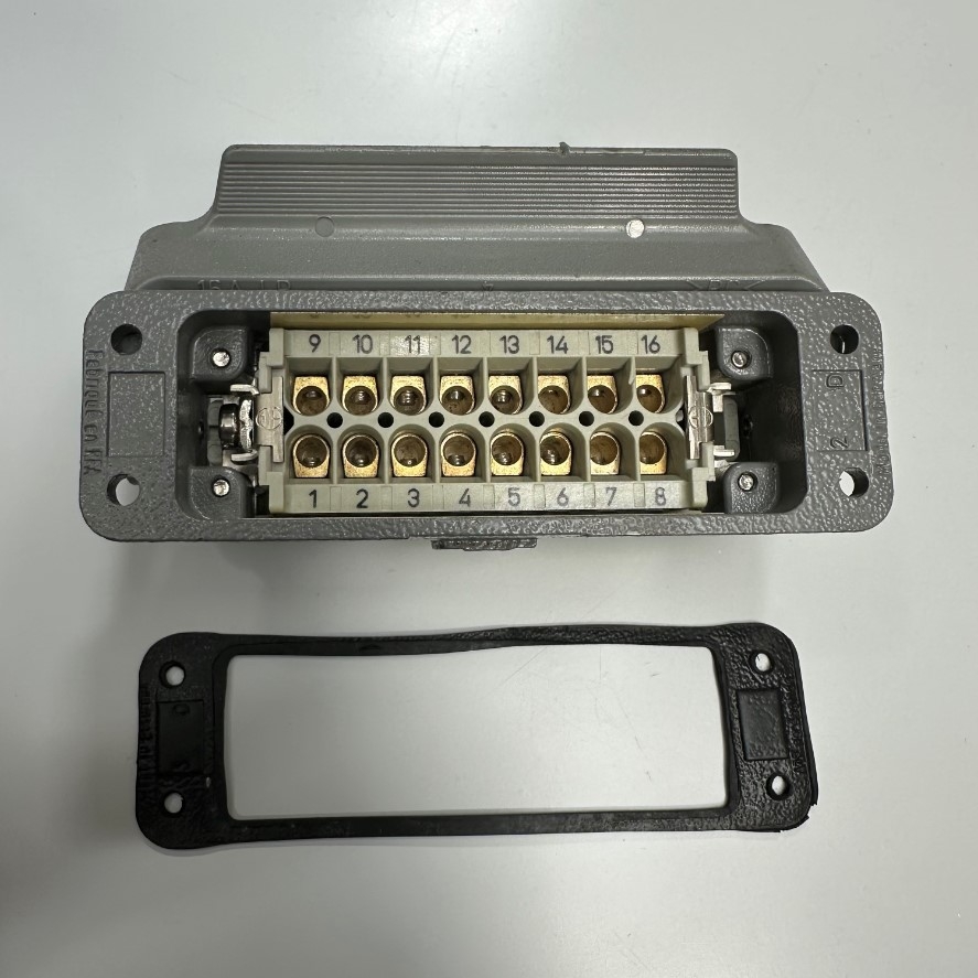 Đầu Nối Điện Công Nghiệp Jack HARTING Han 16A-F Connector HDC 16 Pin Female + PE 16A 250V 4KV3 + Panel 09200160301 HARTING