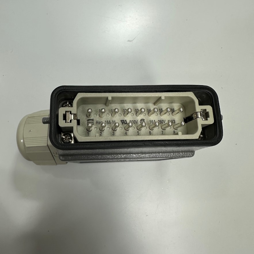 Đầu Nối Điện Công Nghiệp Jack HARTING Han 16A-M Connector HDC 16 Pin Male + PE 16A 250V 4KV3 + Panel 09200160540 HARTING Metric Thread M25