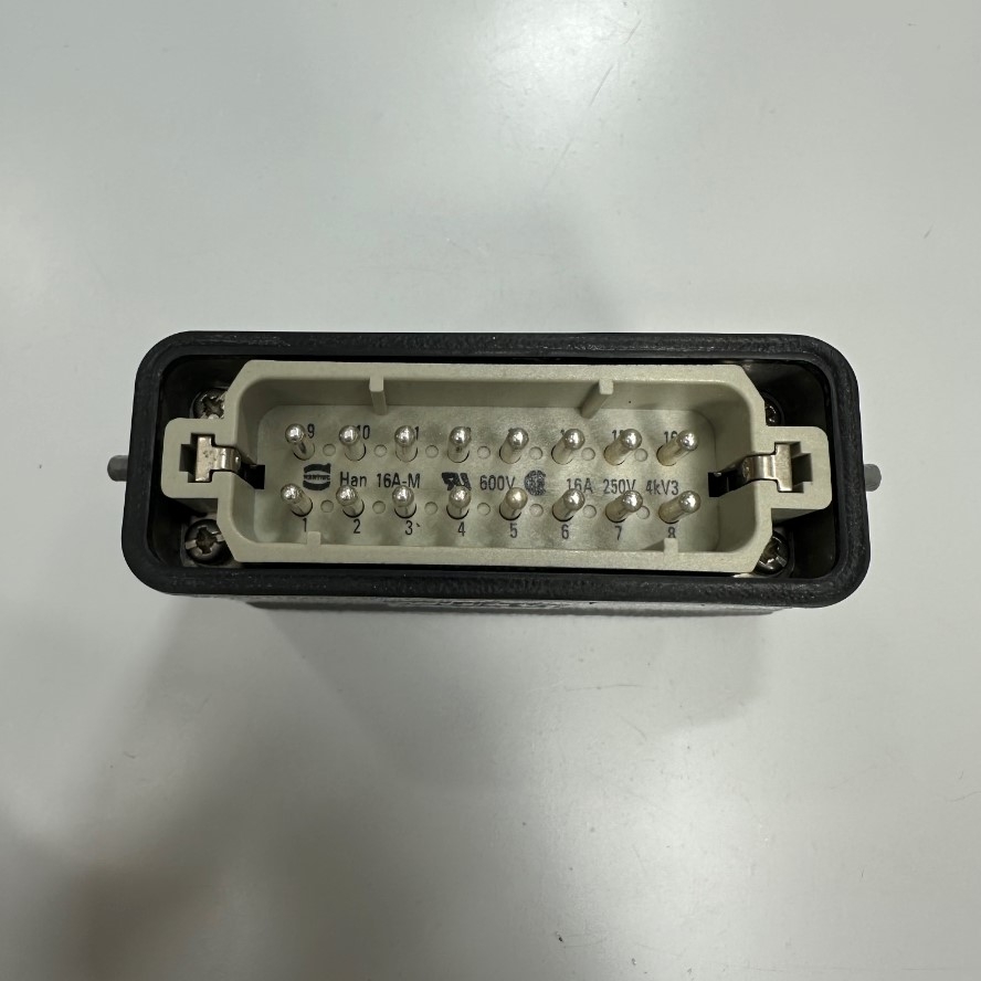 Đầu Nối Điện Công Nghiệp Jack HARTING Han 16A-M Connector HDC 16 Pin Male + PE 16A 250V 4KV3 + Panel 19200161540 HARTING