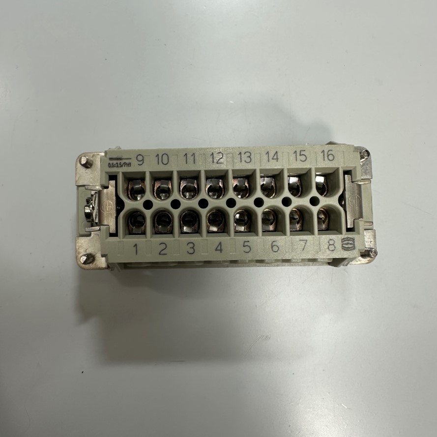 Đầu Jack Harting Han 16 E-F Connector HDC 16 Pin Female + PE 16A 500V 6KV3 For Industrial Power Cable