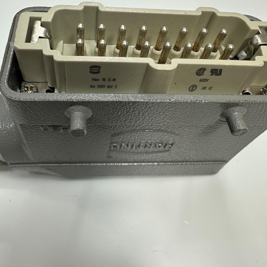 Đầu Nối Điện Công Nghiệp Jack HARTING Han 16 E-M Connector HDC 16 Pin Male + PE 16A 500V 6KV3 + Panel 19300161521 HARTING