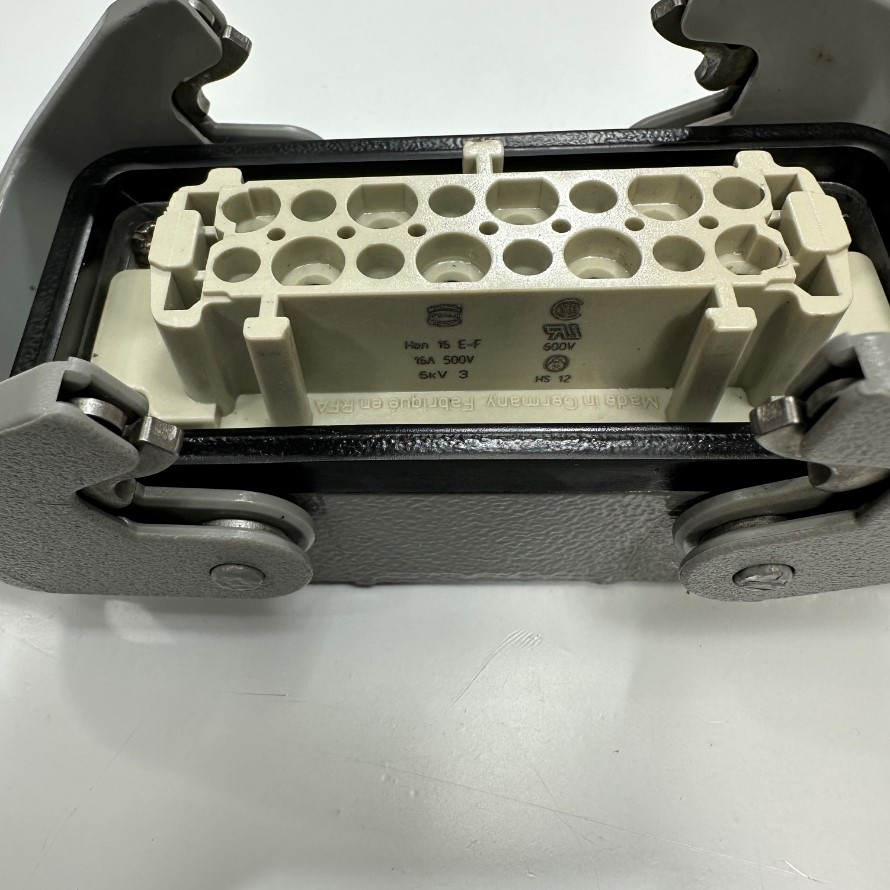 Đầu Nối Điện Công Nghiệp Jack HARTING Han 16 E-F Connector HDC 16 Pin Female + PE 16A 500V 6KV3 + Panel 09300160301 HARTING