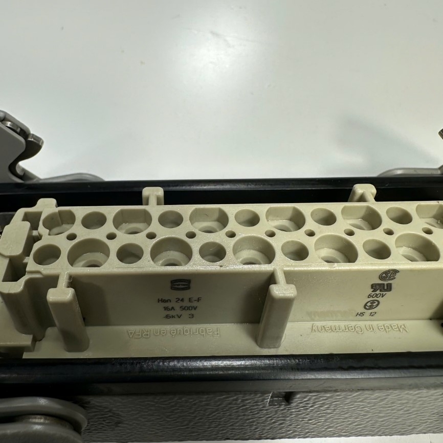 Đầu Nối Điện Công Nghiệp Jack HARTING Han 24 E-F Connector HDC 24 Pin Female + PE 16A 500V 6KV3 + Panel HARTING