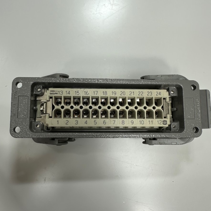 Đầu Nối Điện Công Nghiệp Jack HARTING Han 24 E-F Connector HDC 24 Pin Female + PE 16A 500V 6KV3 + Panel HARTING