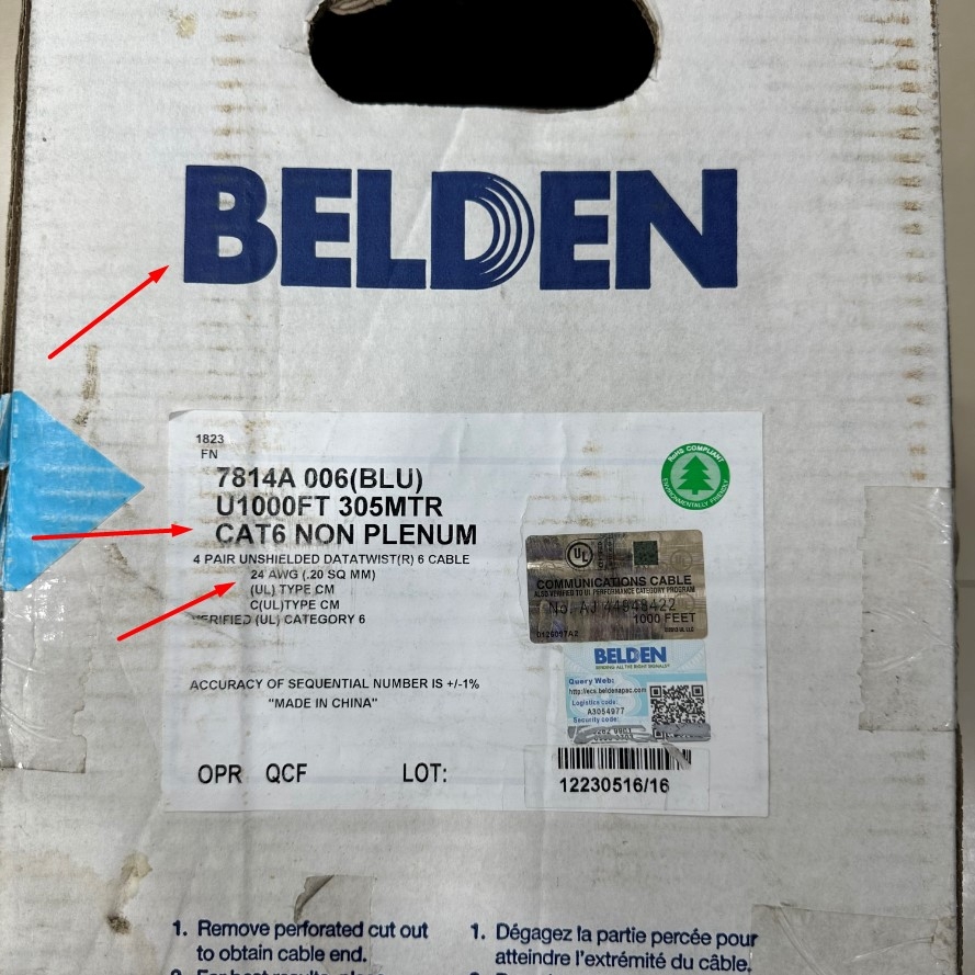 Cáp Mạng Belden 7814A 006 CAT6 UTP Cable Blue Indoor 4 Pair 24AWG Length 305 Meters
