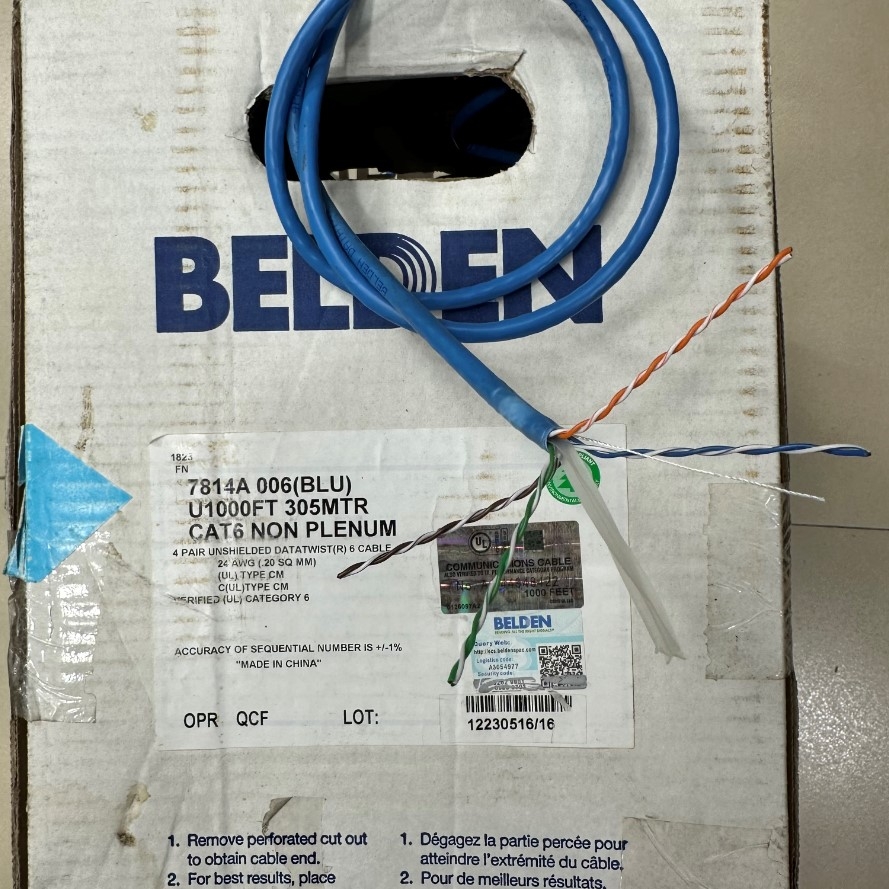 Cáp Mạng Belden 7814A 006 CAT6 UTP Cable Blue Indoor 4 Pair 24AWG Length 305 Meters