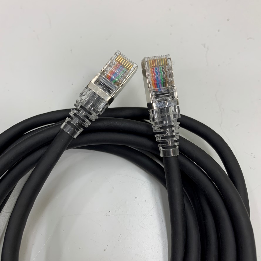 Cáp Mạng Công Nghiệp CAT5E Shielded Cable Industrial Ethernet RJ45 Gigabit Lan Network S/FTP PVC Black 24AWG Dài 2M 7ft For Servo, PLC, HMI, Ethernet Network Cable