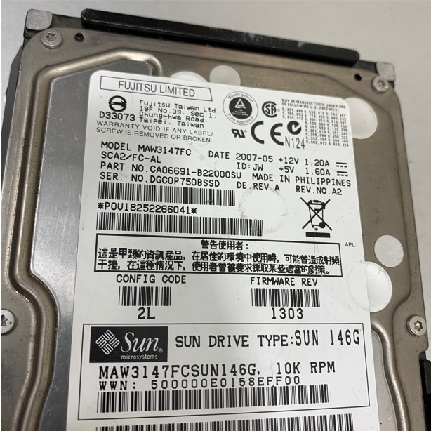 Ổ Cứng Máy Chủ Sun 390-0257-03 MAW3147FC 146GB 10K FC Fujitsu Hard Drive Hàng Đã Qua Sử Dụng