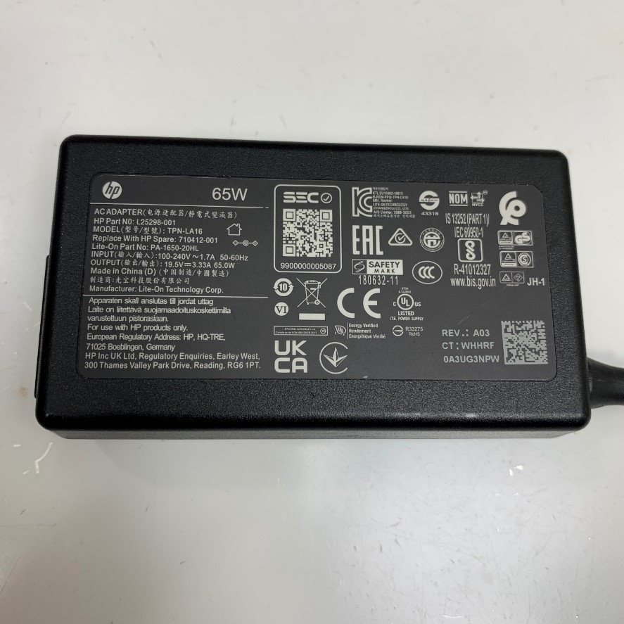 Adapter 19.5V 3.33A 65W L25298-001 TPN-LA16 Power Supply Connector Size 4.5mm x 3.0mm For HP 340 NoteBook Series HP 348 G4
