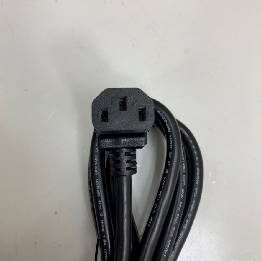 Dây Nguồn 1.8M 6.3ft Well Shin AC Power Cord Down 90 Degrees Right Angle C13 to C14 10A 250V 17AWG 3x1.04mm² Cable