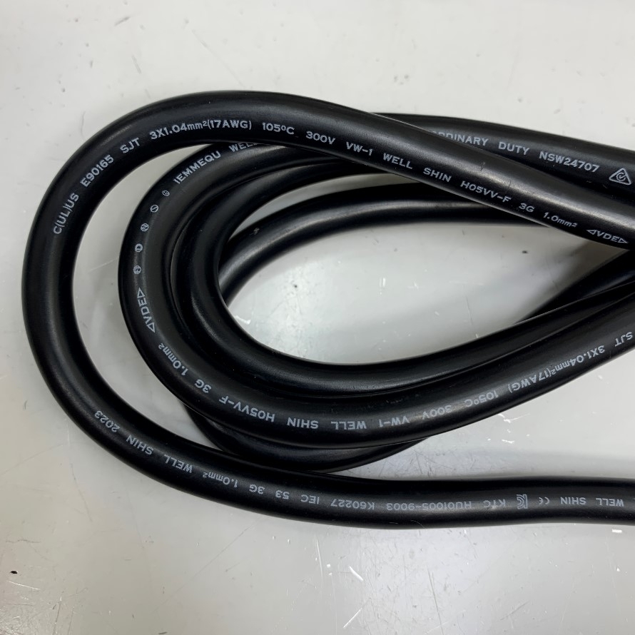 Dây Nguồn 1.8M 6.3ft Well Shin AC Power Cord Down 90 Degrees Right Angle C13 to C14 10A 250V 17AWG 3x1.04mm² Cable