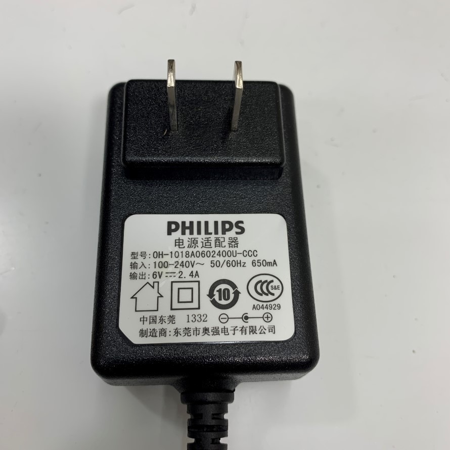 Adapter 6V 2.4A Philips OEM UNIFIVE UI318-06 US Plug 100-240V Connector Size 4.0mm x 1.7mm Power Supply Battery Charger