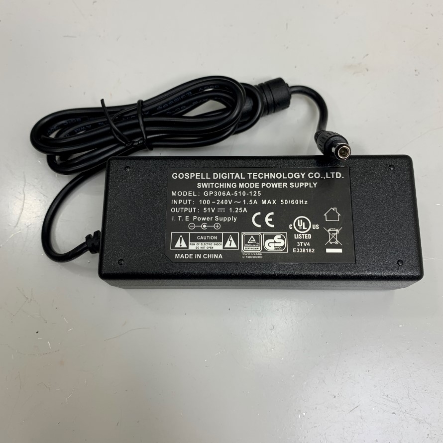 Adapter 51V 1.25A 64W GOSPELL GP306A-510-125 Connector Tip Size 5.5mm x 2.1mm
