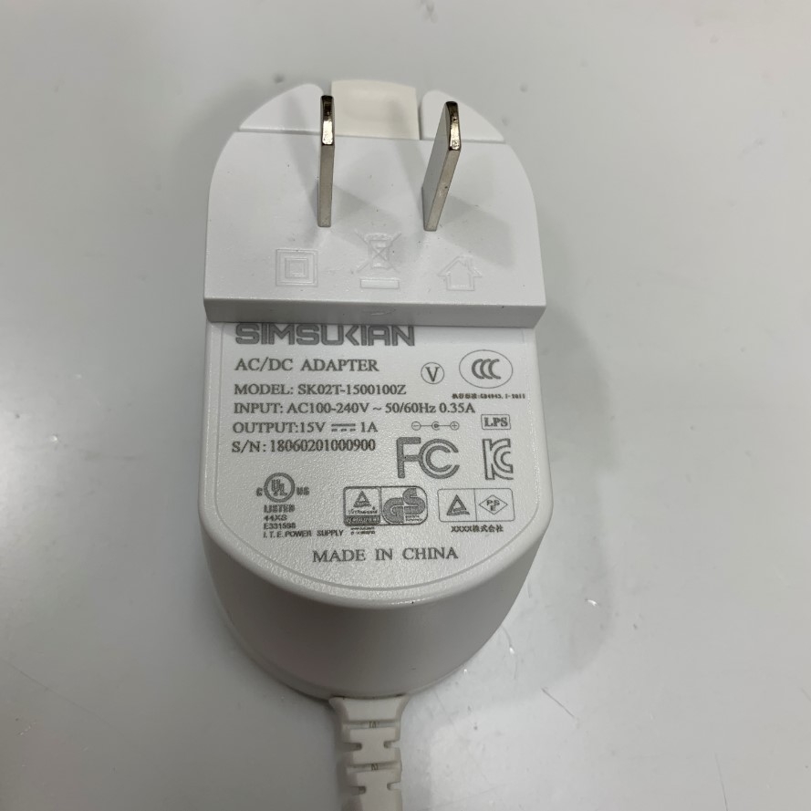 Adapter 15V 1A SIMSUKIAN SK02T-1500100Z Connector Size 5.5mm x 2.1mm