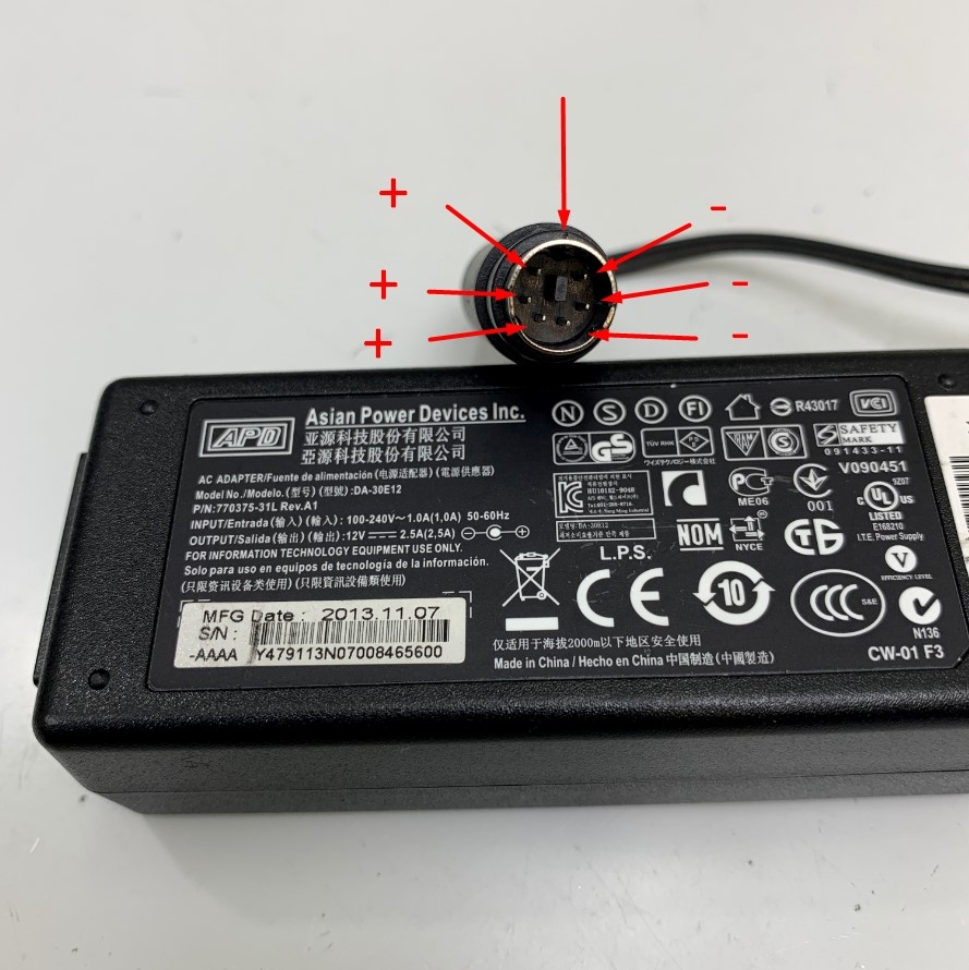 Adapter 12V 2.5A APD OEM W&T Electronics I.T.E. Power Supply W&T-AD36W120250F Connector Size 6 Pin Mini Din Male