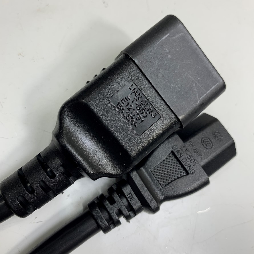 Dây Nguồn APC Extension Cabinet Jumper Power Cord C20 to C13 3.3Ft Dài 1M 16A/10A  250V 14AWG 3x2.08mm² Cable OD 9.5mm Conditions 105°C LIAN DUNG Black AP9879 in Taiwan