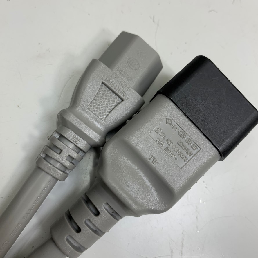 Dây Nguồn APC Extension Cabinet Jumper Power Cord C20 to C13 3.3Ft Dài 1M 16A/10A  250V 14AWG 3x2.08mm² Cable OD 9.5mm Conditions 105°C LIAN DUNG Gray AP9879 in Taiwan