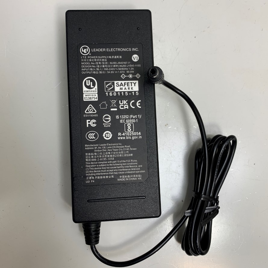 Adapter 54V 1.67A 90W LEI NU90-J540167-I1 Connector Tip Size 5.5mm x 2.5mm For POE Power Supply Switch