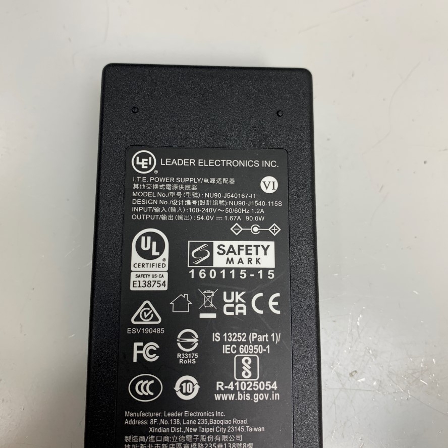 Adapter 54V 1.67A 90W LEI NU90-J540167-I1 Connector Tip Size 5.5mm x 2.5mm For POE Power Supply Switch