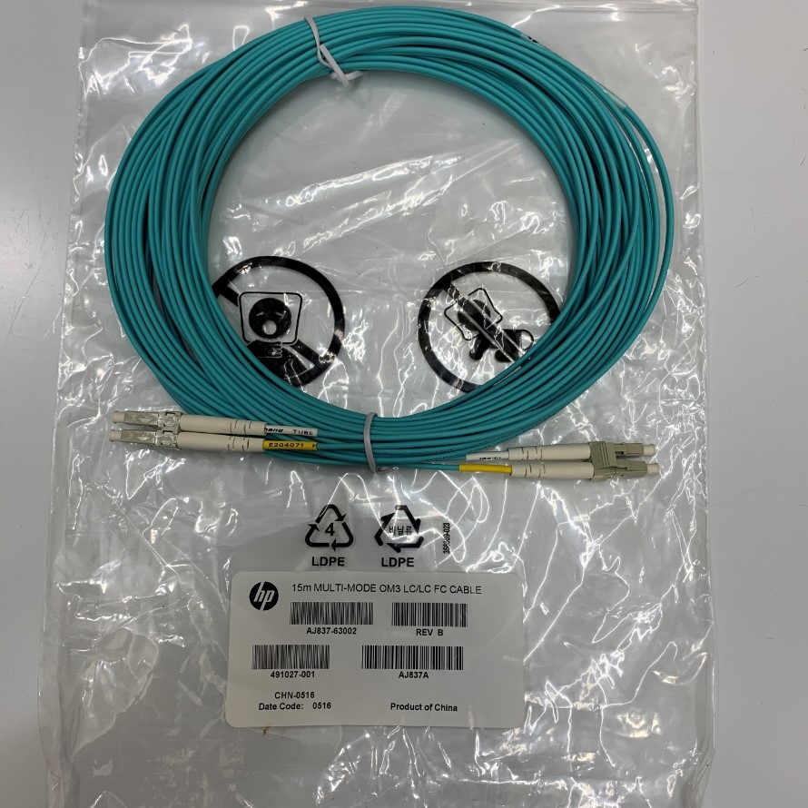 Dây Nhẩy Quang 10GB HP AJ837A-63001 AJ837-63002 Dài 15M 49.21ft Cable LC-LC OM3 Duplex Multimode Fiber Optic Patch Cord 50/125um PVC OFNR Blue 2.0mm