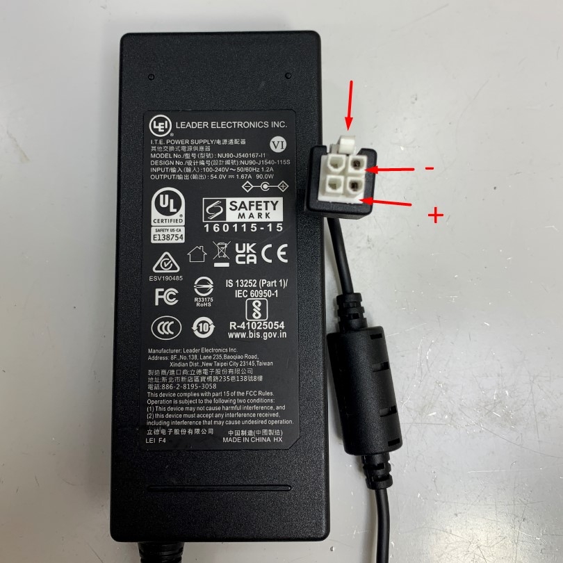 Adapter 54V 1.67A 90W LEI NU90-J540167-I1 Connector Tip Size Molex 4 Pin Pitch 4.2mm For Switch PoE Cisco CBS350-8FP-E-2G-EU
