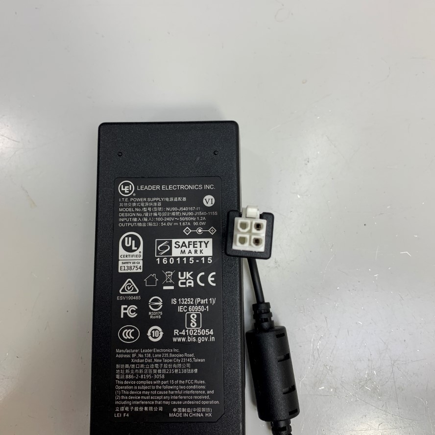 Adapter 54V 1.67A 90W LEI NU90-J540167-I1 Connector Tip Size Molex 4 Pin Pitch 4.2mm For Switch PoE Cisco CBS350-8FP-E-2G-EU