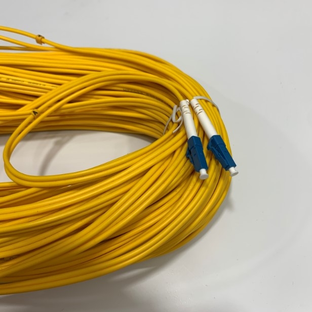 Dây Nhẩy Quang LC UPC to LC UPC Duplex OS2 Single Mode PVC 3.0mm Fiber Optic Patch Cable Yellow 60 Meter