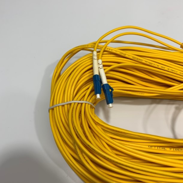 Dây Nhẩy Quang LC UPC to LC UPC Duplex OS2 Single Mode PVC 3.0mm Fiber Optic Patch Cable Yellow 60 Meter