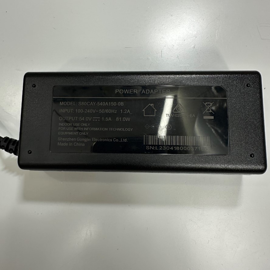 Adapter 54V 1.5A 81W SHENZHEN S80CAY-540A150-0B IEC C6 Plug Switching Connector Tip Size 5.5mm x 2.1mm