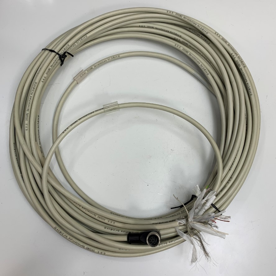 Cáp M12 8 Pin A-Code Female 90 Degree to 8 Core Bare Wire Open End Dài 20M 66ft Shielded Cable GAS 4x2x0.14mm² OD 6.5mm Gray For Cognex Industrial Barcode Camera Reader