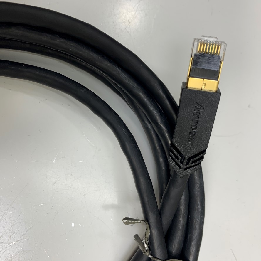 Cáp Mạng Công Nghiệp Dài 3M 10ft AMPCOM CAT7 Ethernet Cable 10 Gigabit 600MHz Shielded RJ45 100W PoE Patch Cord Gold Plated - 10GbE S/FTP 4PR 26AWG OD Ø 7.5mm Network Cable Black