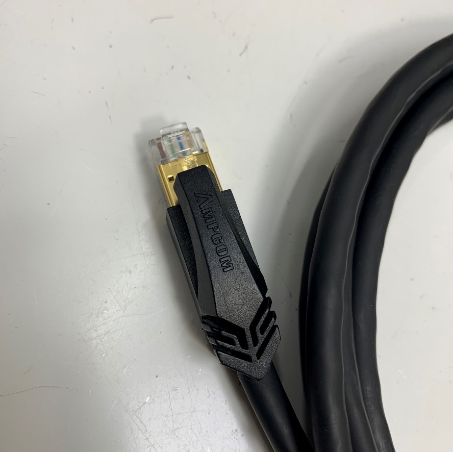 Cáp Mạng Công Nghiệp Dài 3M 10ft AMPCOM CAT7 Ethernet Cable 10 Gigabit 600MHz Shielded RJ45 100W PoE Patch Cord Gold Plated - 10GbE S/FTP 4PR 26AWG OD Ø 7.5mm Network Cable Black