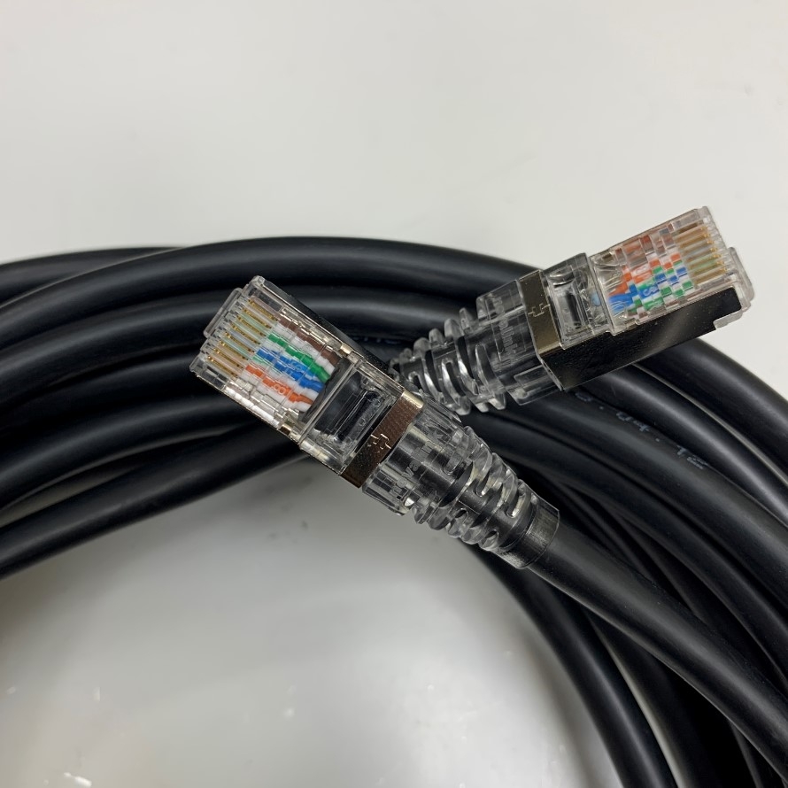 Cáp Mạng Công Nghiệp Dài 30M 100ft CAT5E Shielded S/FTP Ethernet Network Gigabit LAN Network Cable RJ45 Patch Cable 4PR 24AWG Black For Servo, PLC, HMI, Ethernet Network Cable