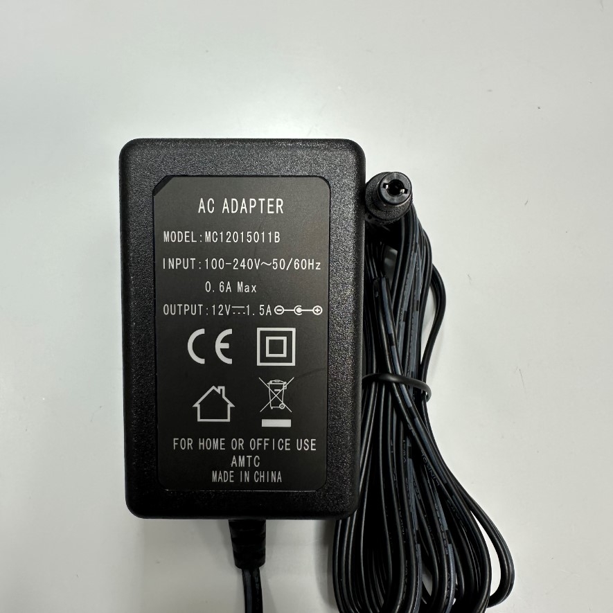 Adapter 12V 1.5A 18W AMTC EU Plug Connector Tip Size 5.5mm x 2.1mm For Network Switch, Camera Industrial Digital