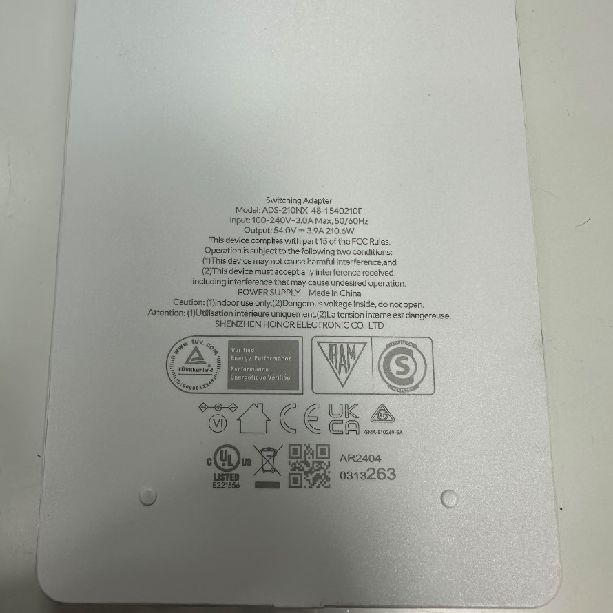 Adapter 54V 3.9A 210W SHENZHEN HONOR ADS-210NX-48-1 540210E Connector Tip Size 5.5mm x 2.1mm Switching Power Supply For UBNT POE Original