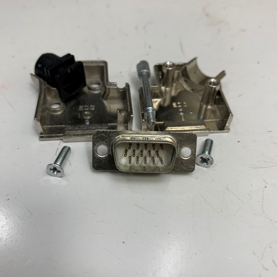 Đầu Jack D-Sub DB15 Pin HD15 VGA 3 Row Male Cover Shell/Hood Housing Metal Fe Plated For D-Sub Connector Plug 15 Way Panel Mount 45 Degree