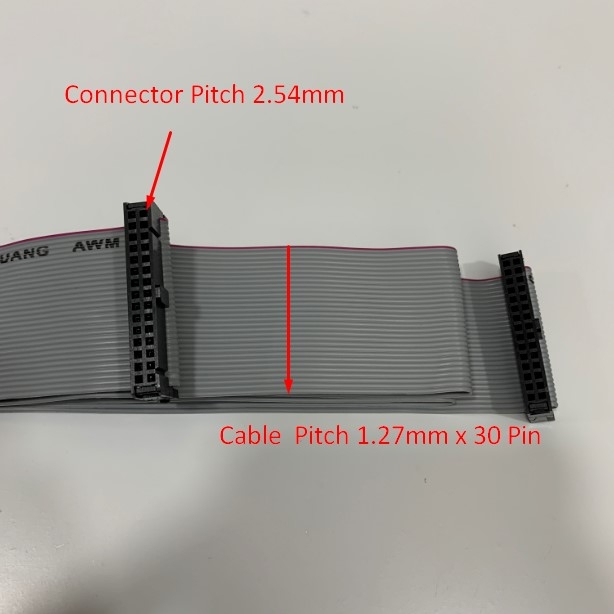 Cáp 30 Pin Flat Ribbon Data Cable Grey Dài 0.8M IDC Female Connector Pitch 2.54mm - Cable Pitch 1.27mm For HMI Panel CMC CNC PLC