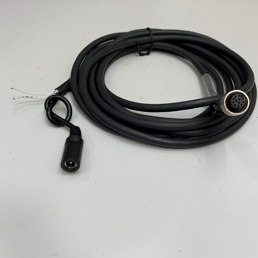 Cáp DM300-M12I/0-F12SR-3M Dài 3.2M 9.6ft Cable M12 A-Code 12 Pin Female to DC 5.5x 2.1mm Female + 2 Core Open End Power Cable For Cognex Industrial Camera