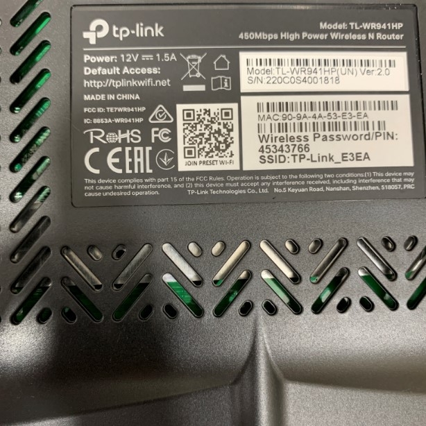 Adapter 12V 1.5A TP-LINK T120150-2C1 Connector Size 5.5mm x 2.1mm For TP-LINK Wireless Router TL-WR941HP EAP220 N600 Wireless Dual Band Router