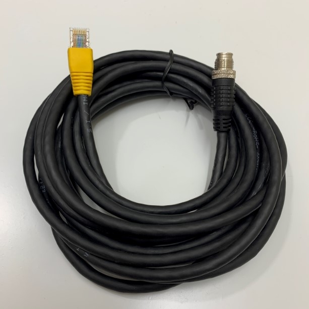 Cáp M12 X-Coded 8 Pin to RJ45 Ethernet Shielded Cable 17ft Dài 5M For Cognex Industrial Camera Network Applications