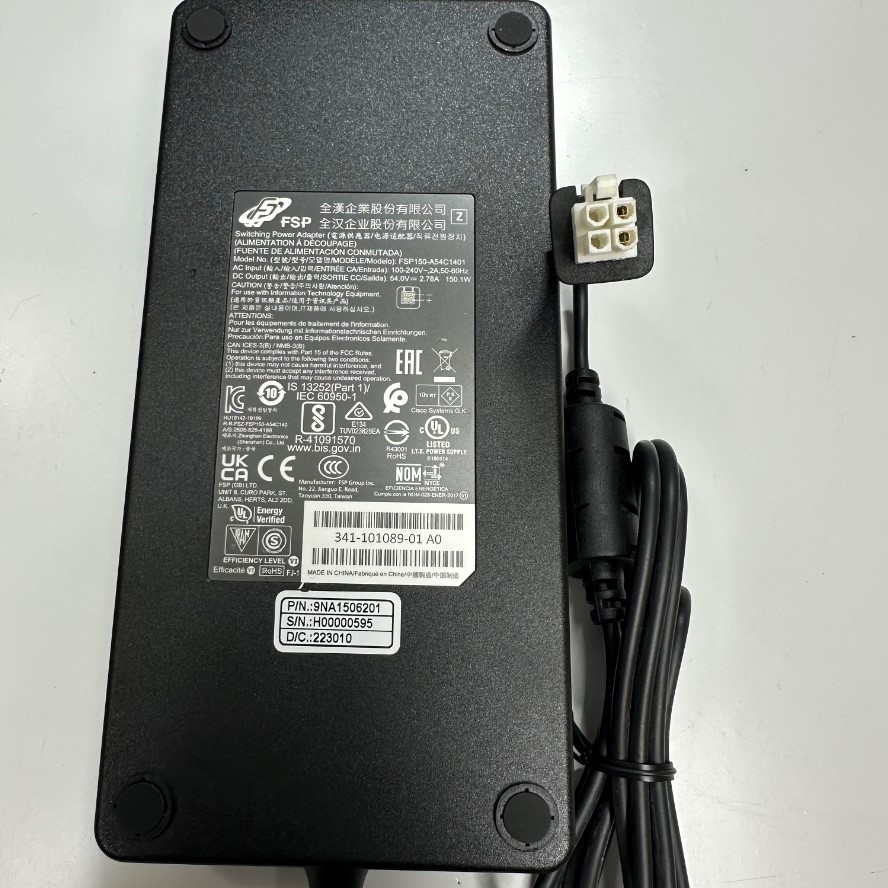 Adapter 54V 2.78A 150W FSP Group Inc FSP150-A54C1401 IEC C14 Plug Connector Tip Size Molex 4 Pin Power Supply For Cisco Managed Switch with 10 Gigabit Ethernet PoE GbE