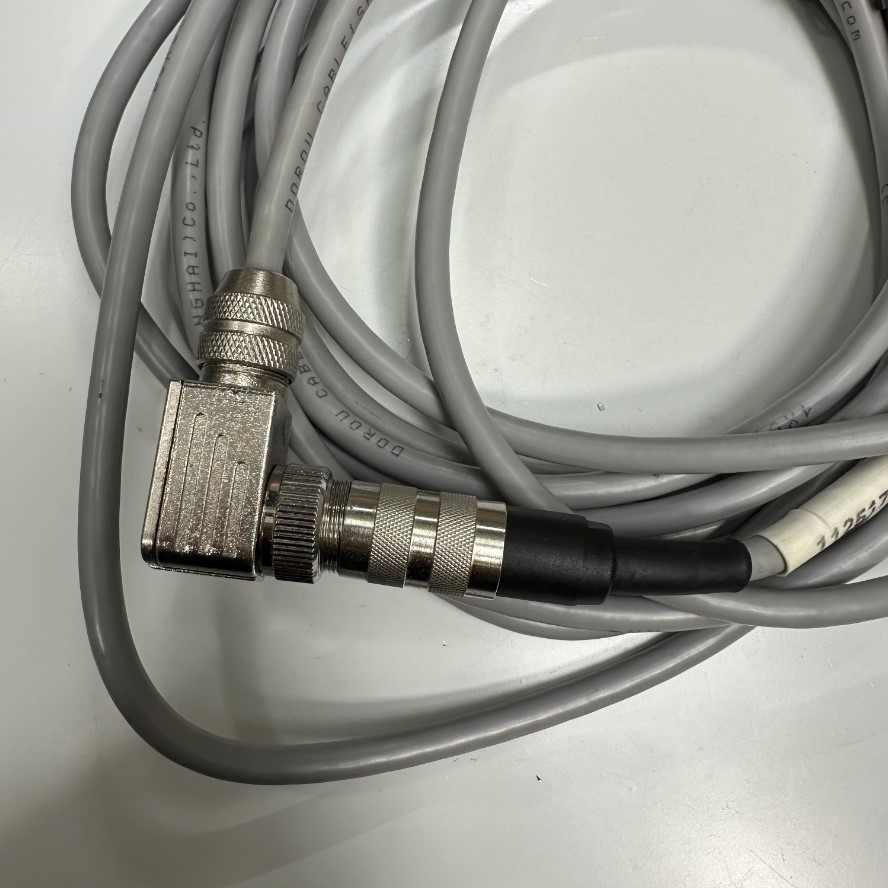 Cáp 5M 17ft Connector AISG DIN Right Angle 12 Pin Female to 12 Pin Male Shielded Cable Grey 12 Core x 0.12mm² OD 6.8mm For Signal and Power Cable Industrial