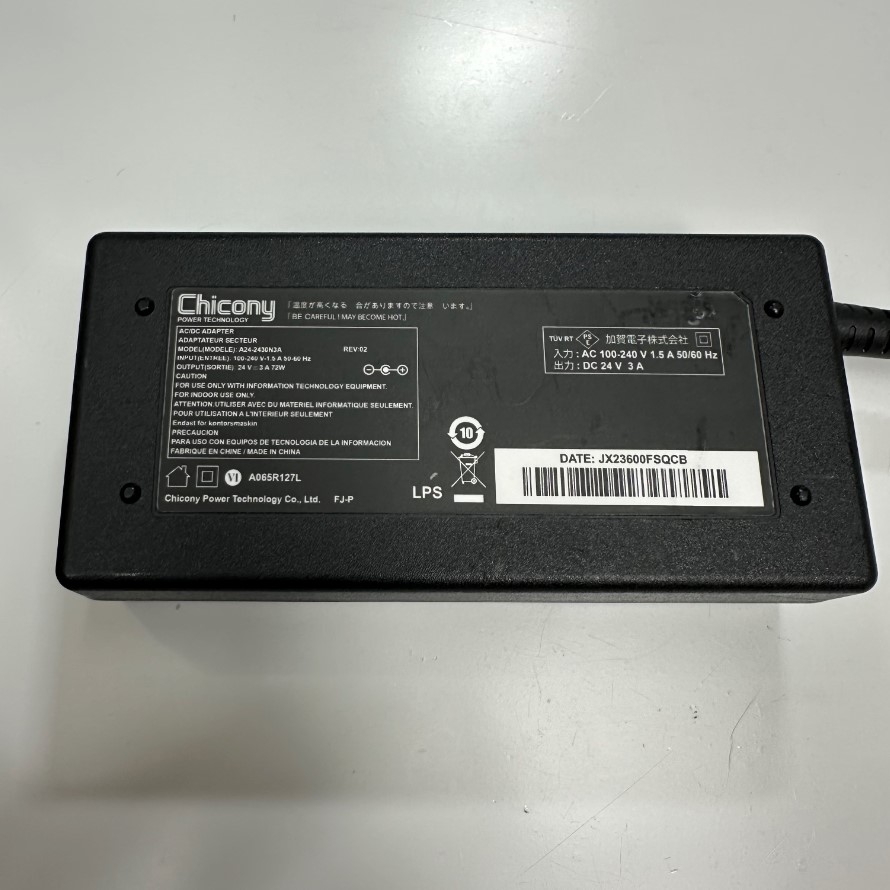 Adapter 24V 3A 72W Chicony Power Supply IEC C6 Plug Connector Tip Size 5.5mm x 2.1mm For Printer, Scanner Kodak, Fujitsu Scanner, LED CCTV LCD, Máy Lọc Không Khí Xiaomi Smartmi Jya Fjord