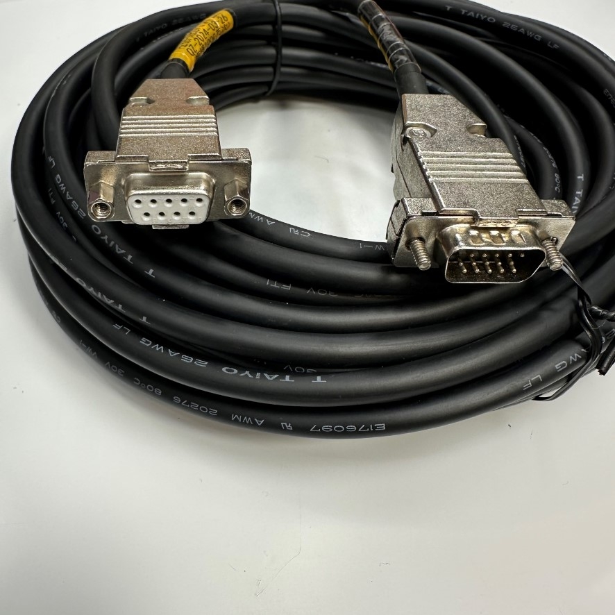 Cáp 12M 40ft PSLH080-SV680L-12.0M-H Metal Shell Connector DB15 HD VGA 15 Pin Male to DB9 Female Cable TAIYO E176097 26AWG OD 6.5mm For Industrial Motor Control Cable
