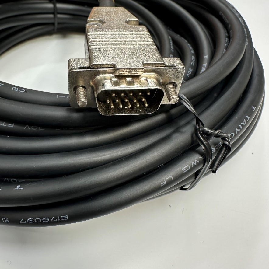 Cáp 12M 40ft PSLH080-SV680L-12.0M-H Metal Shell Connector DB15 HD VGA 15 Pin Male to DB9 Female Cable TAIYO E176097 26AWG OD 6.5mm For Industrial Motor Control Cable
