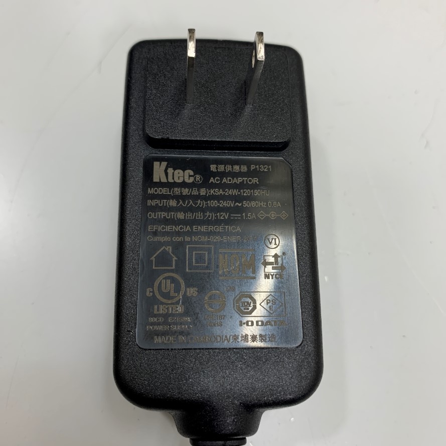 Adapter 12V 1.5A 18W KTEC KSA-24W-120150HU US Plug Power Cord DC Connector Size 5.5mm x 2.5mm