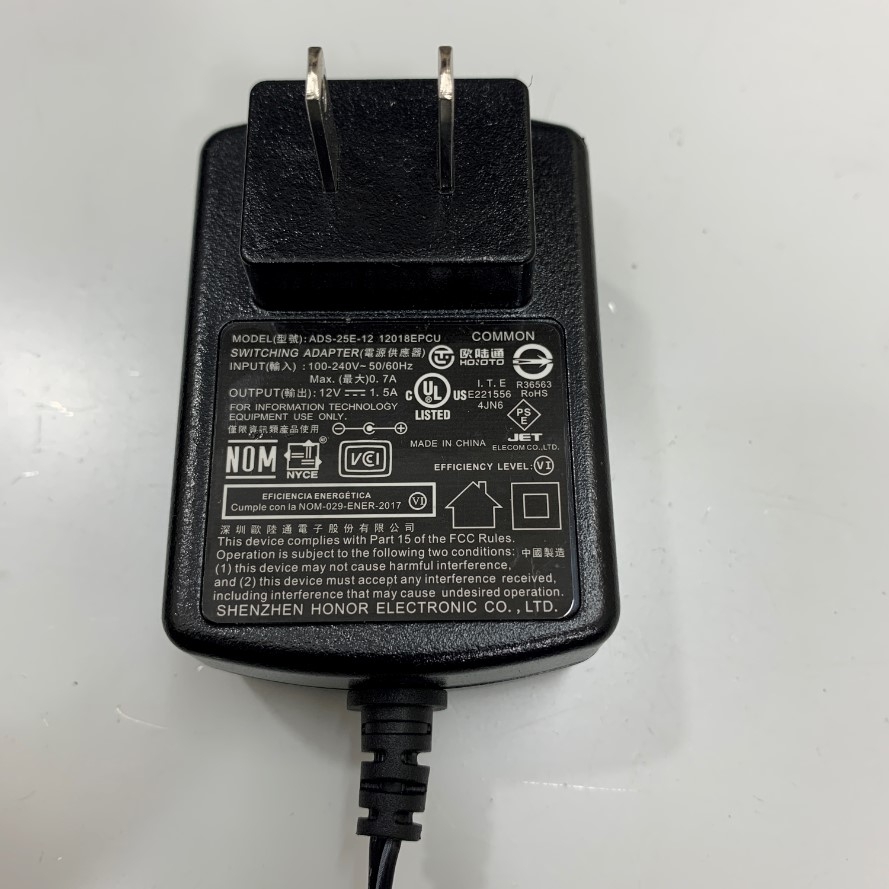 Adapter 12V 1.5A 18W SHENZHEN ADS-25E-12 12018EPCU US Plug Power Cord DC Connector Size 5.5mm x 2.5mm