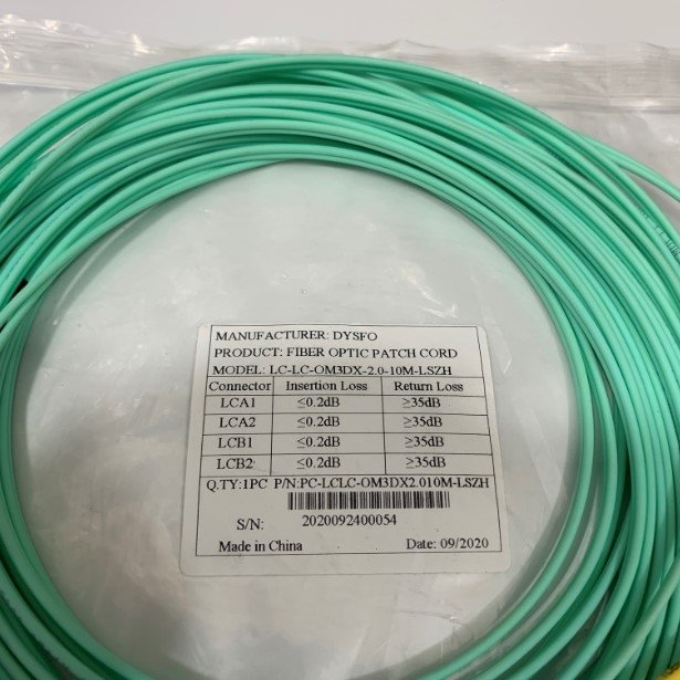 Dây Nhẩy Quang 10M (33ft) LC UPC to LC UPC Duplex OM3 Multimode PVC (OFNR) 2.0mm Fiber Optic Patch Cable