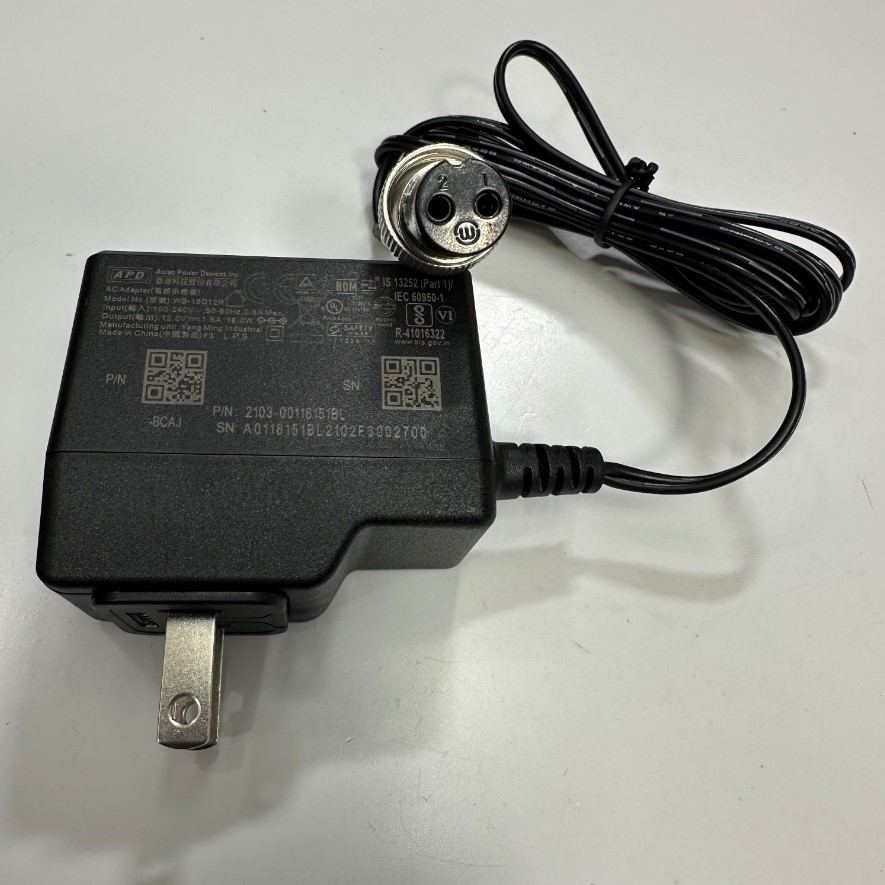 Adapter 12V 1.5A 18W APD US Plug OEM Thay Thế CAS HAPU05F1 12V 1.25A 10W Connector Tip Size GX16 2 Pin Female Screw Circular For Cân Đện Tử Tính Giá Commercial Scale CAS ER-Plus 6Kg